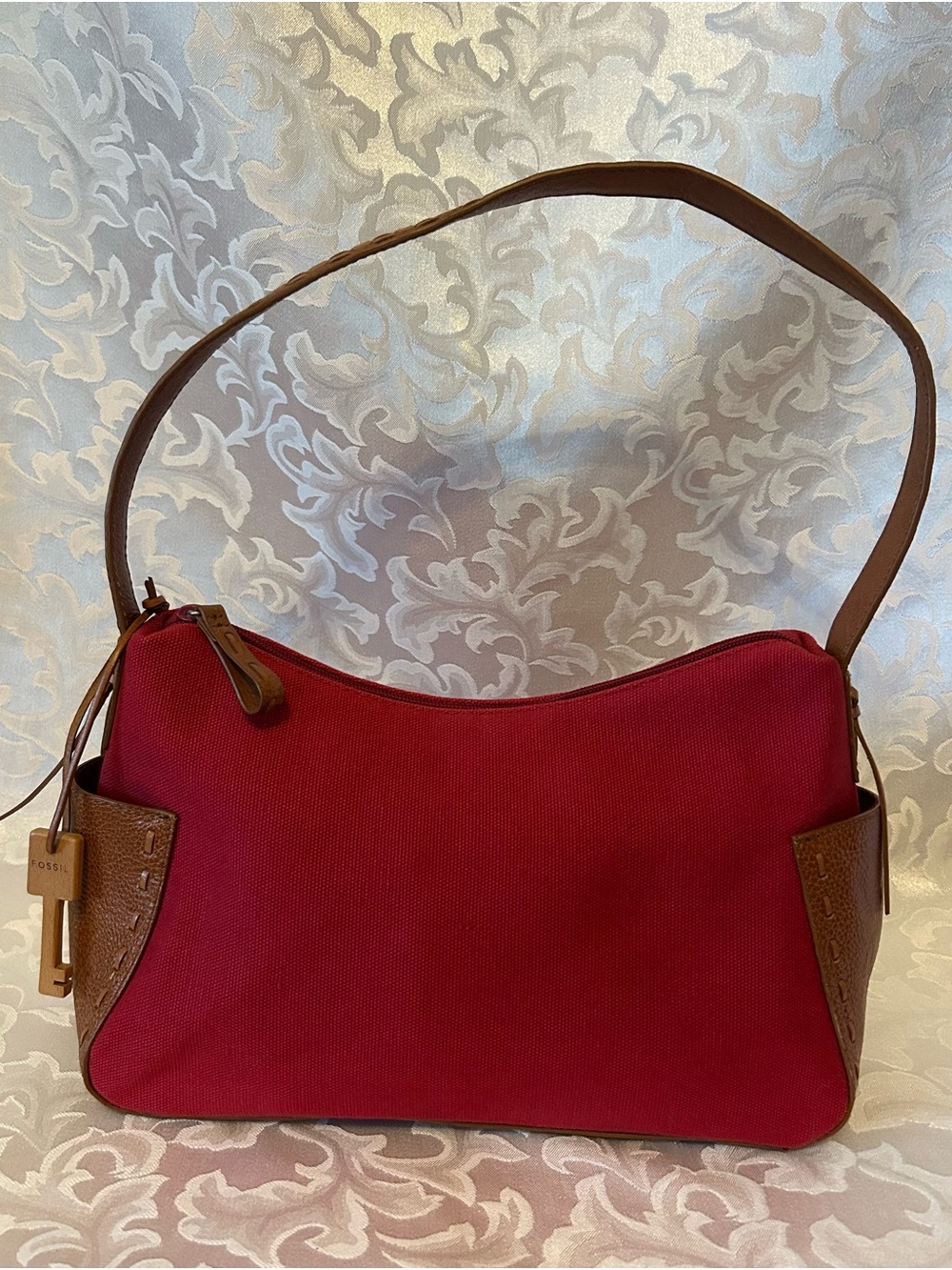Vintage Y2K Early 2000s Fossil Hobo Shoulder Bag, Canvas/ Leather